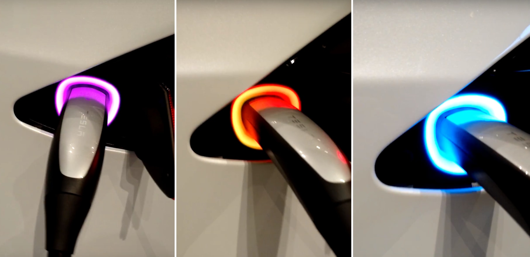 Tesla Chargeport fades in and out in different colors