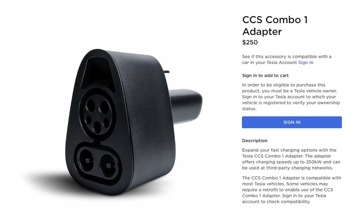 Zielig Geurig Weekendtas Tesla adds CCS combo 1 adapter to its U.S. store