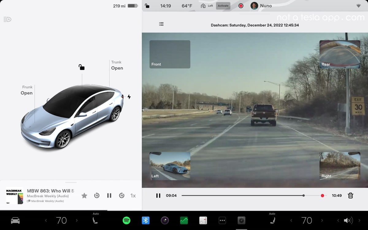 You can review your Sentry Mode video with the Dashcam Viewer app in the car