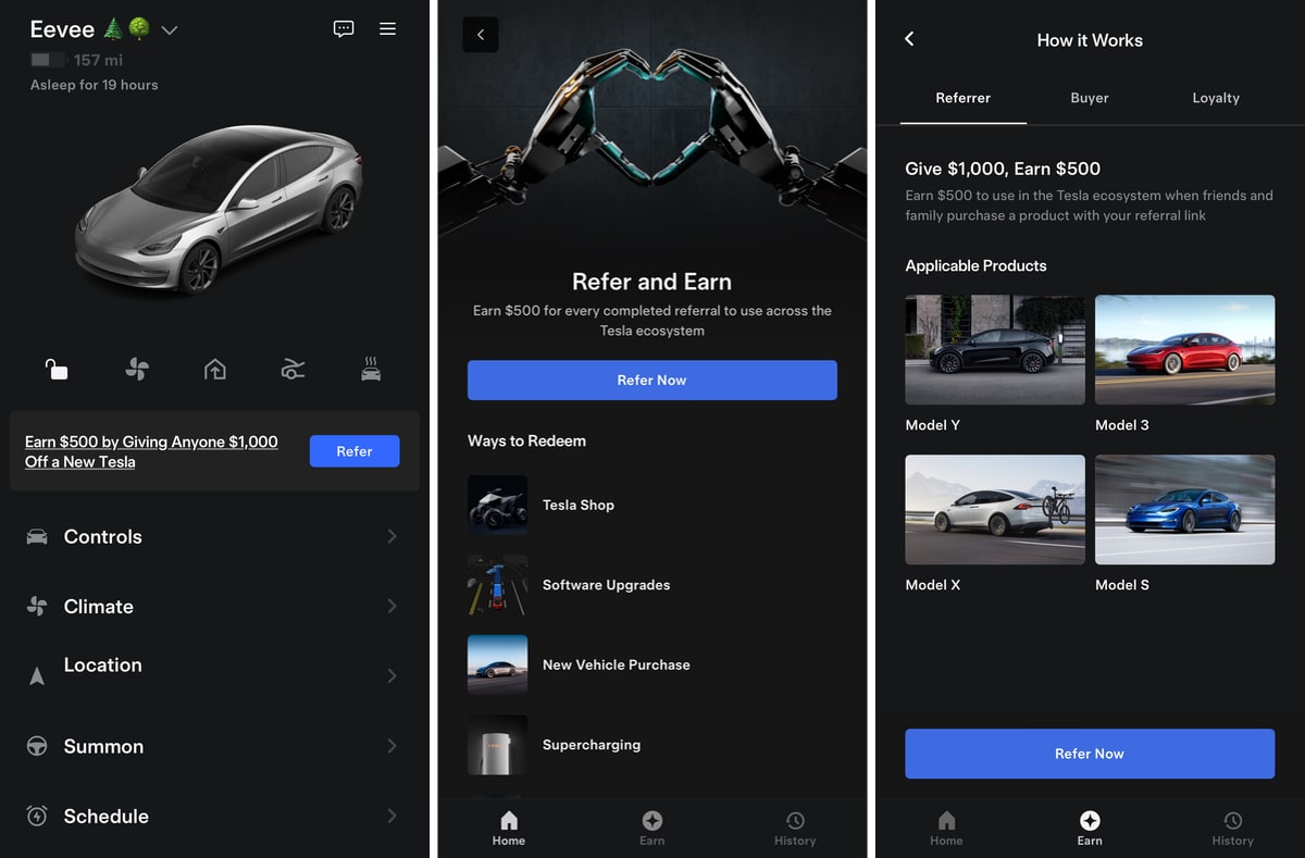 Tesla New Referral Program feature in update 4.36.1