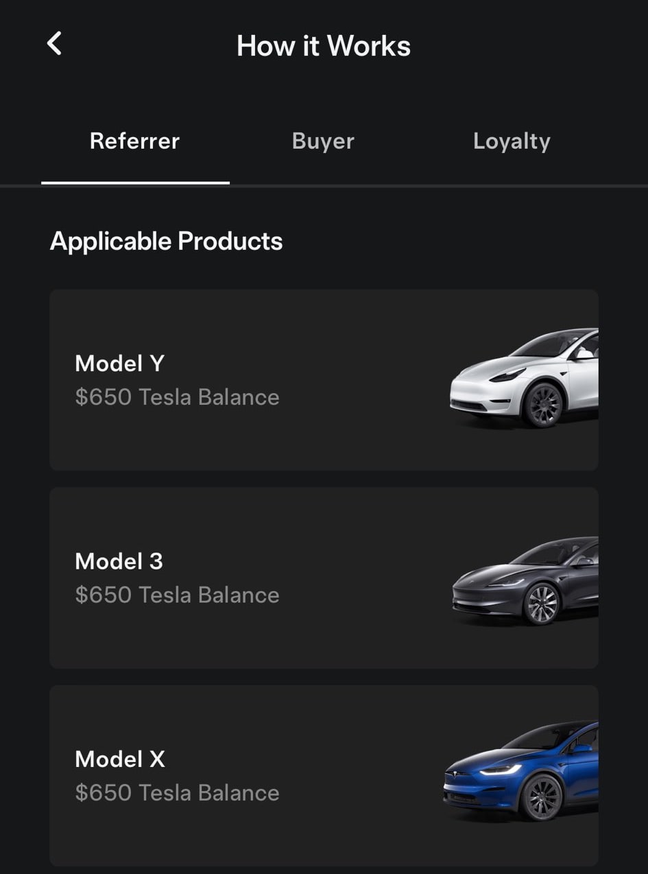 Tesla Referral Program feature in update 4.36.5