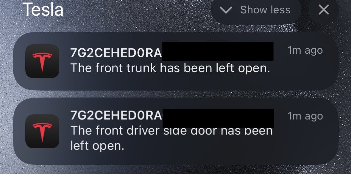 Tesla VIN in Notification feature in update 4.36.6