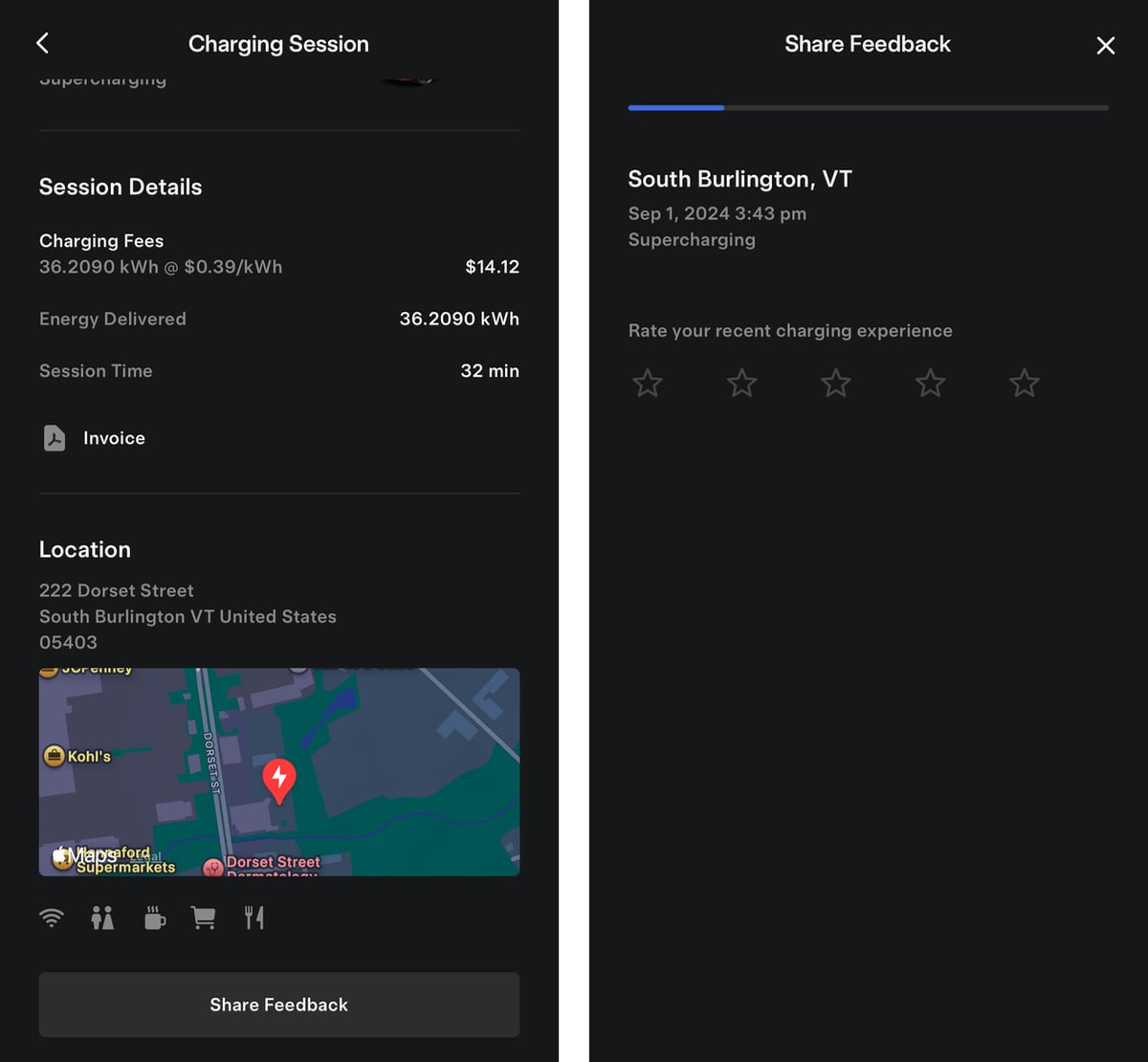 Tesla Supercharger Feedback feature in update 4.37.0