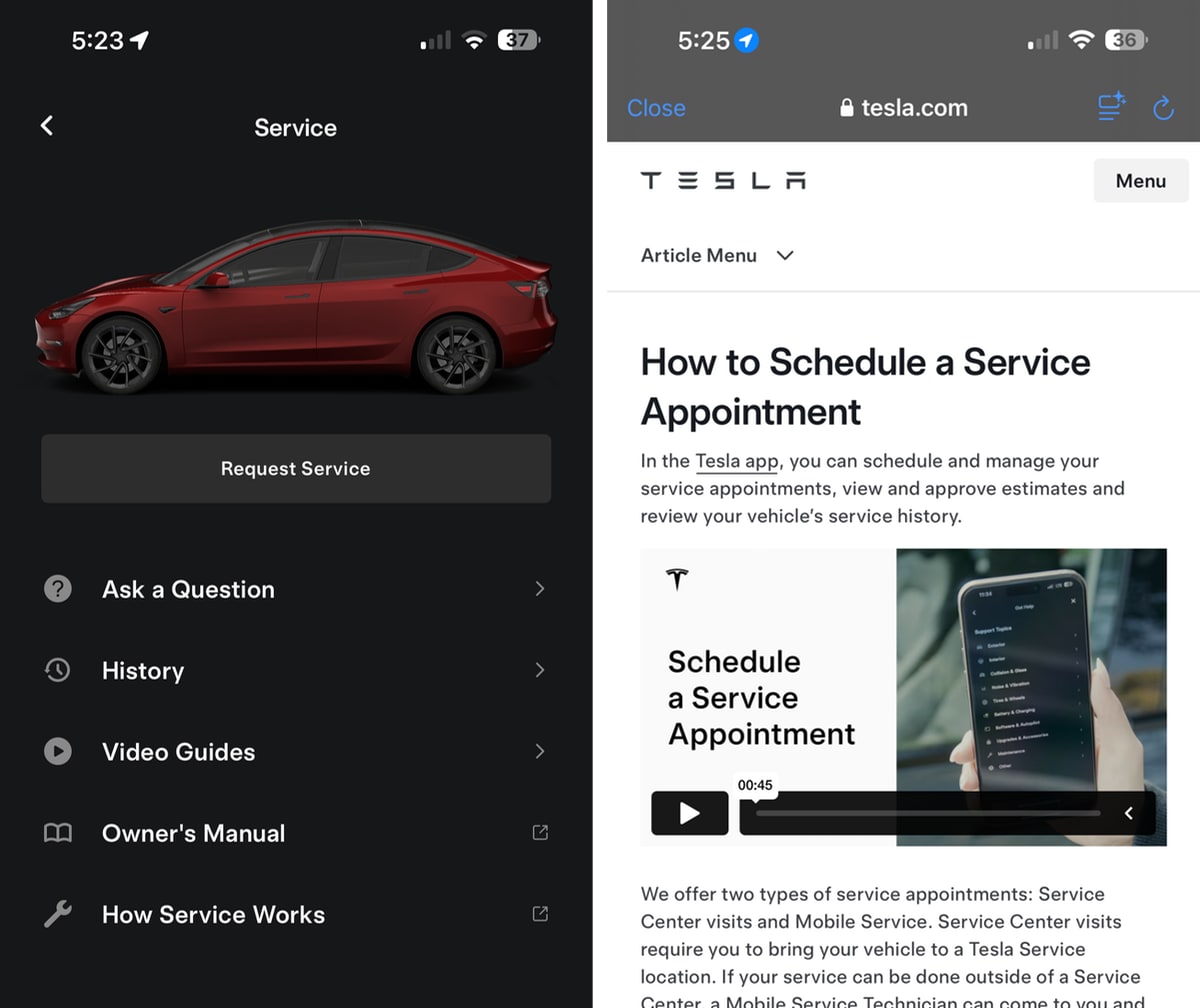 Tesla Tesla Service feature in update 4.39.0