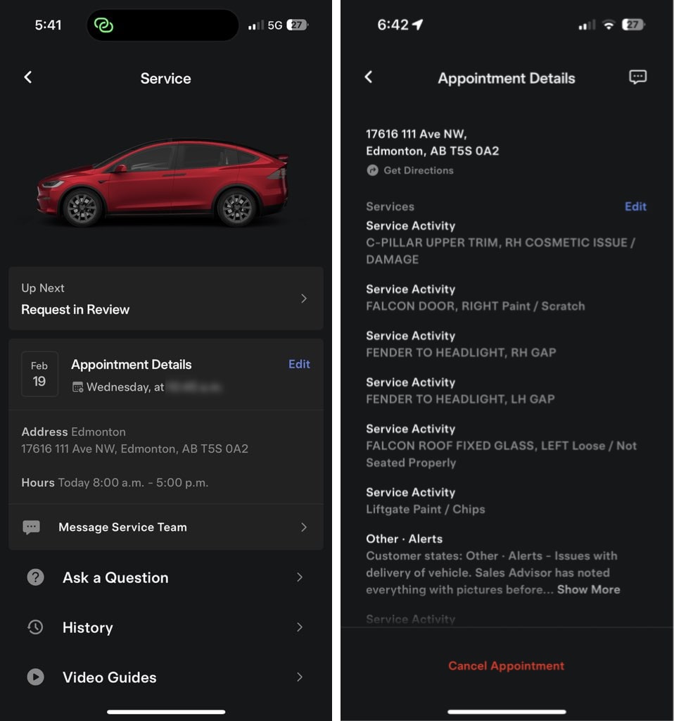 Tesla New Service UI feature in update 4.42.0