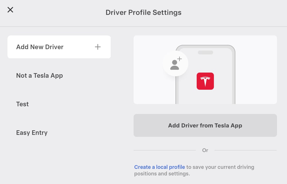 Tesla Driver Profile feature in update 2024.14.8
