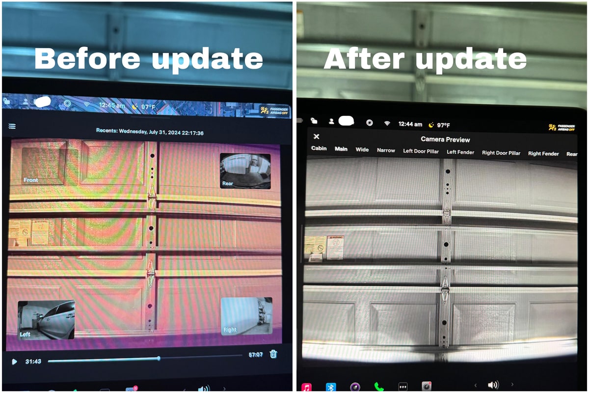 Tesla Improved Front Camera Clarity feature in update 2024.27.5