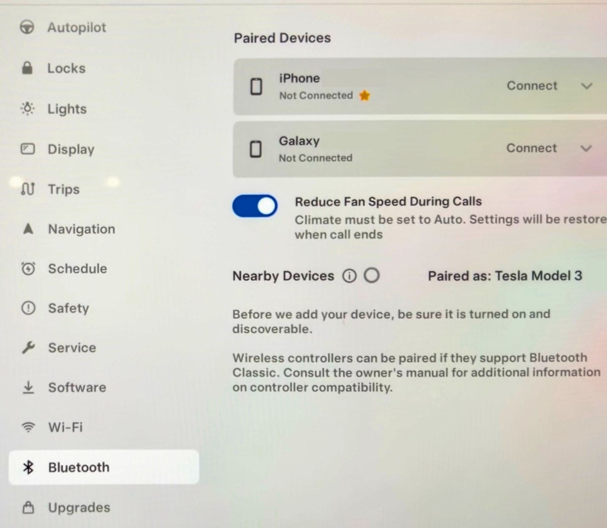 Tesla Reduce Fan Speed During Calls feature in update 2024.26.6