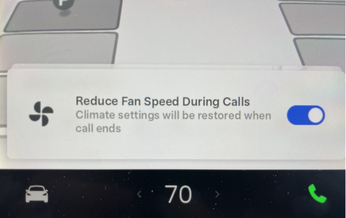 Tesla Reduce Fan Speed Hint feature in update 2024.26.6