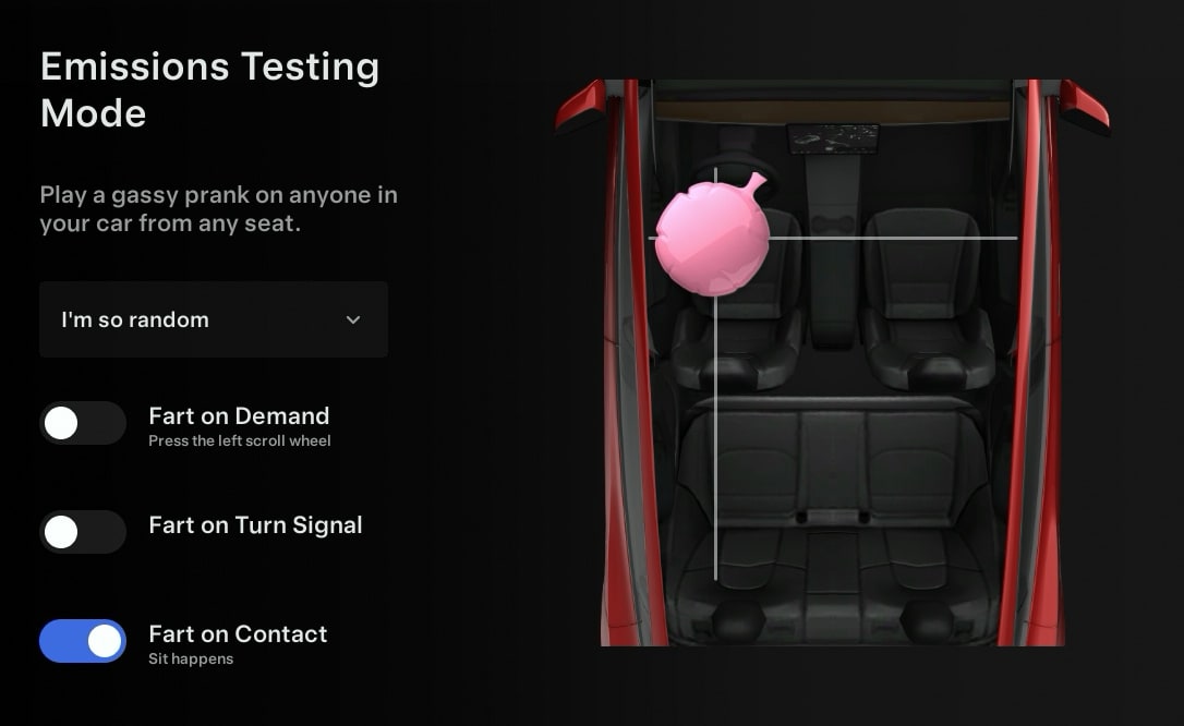 Tesla Fart on Sit feature in update 2024.45.25.5