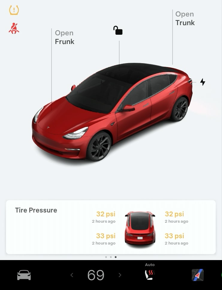 Tesla Tire Pressure Indicator feature in update 2024.44.25.2