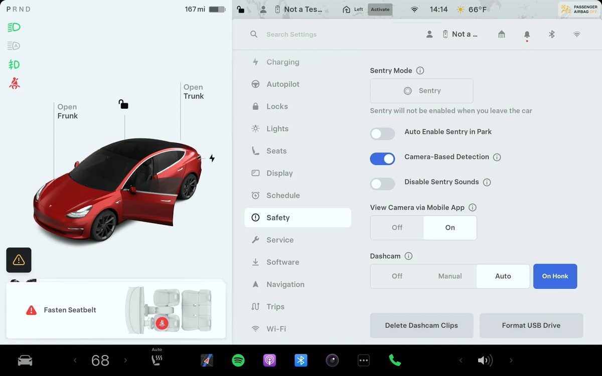 Tesla Sentry Mode Menu feature in update 2025.14.3.1