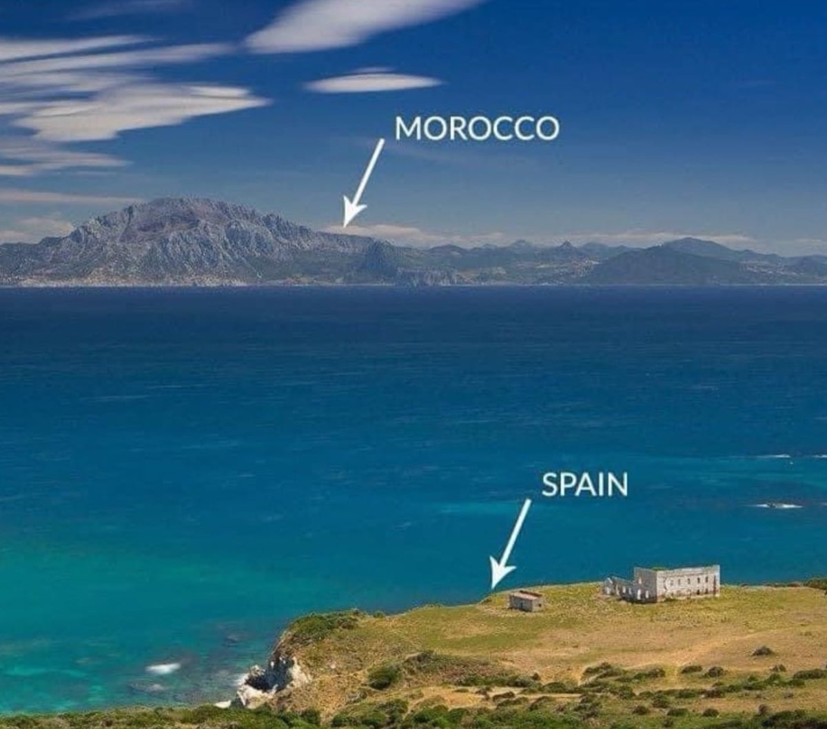 The shortest point between Morocco and Spain is just 9 miles