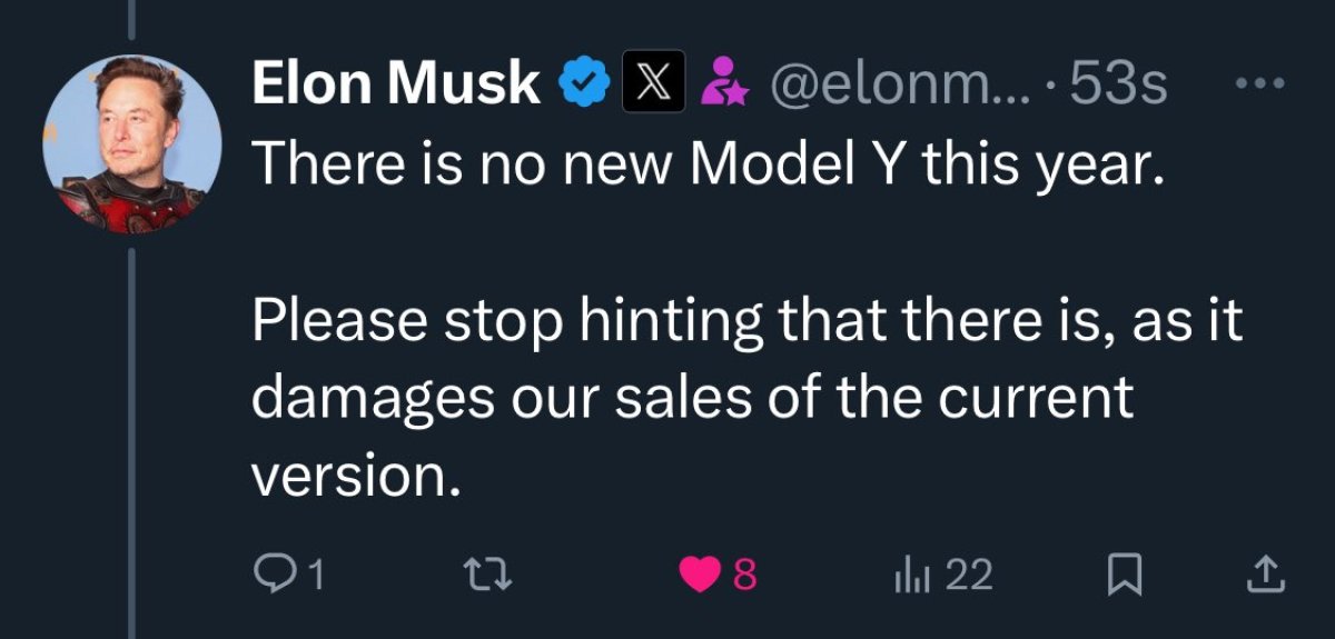 Musk reiterates that the new Model Y will not launch in 2024